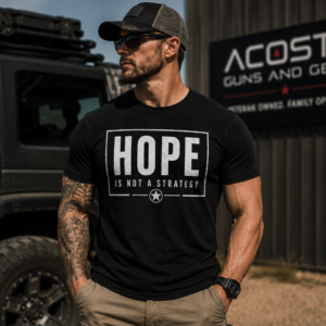 HOPE Is Not A Strategy black tactical t-shirt by Acosta Guns & Gear